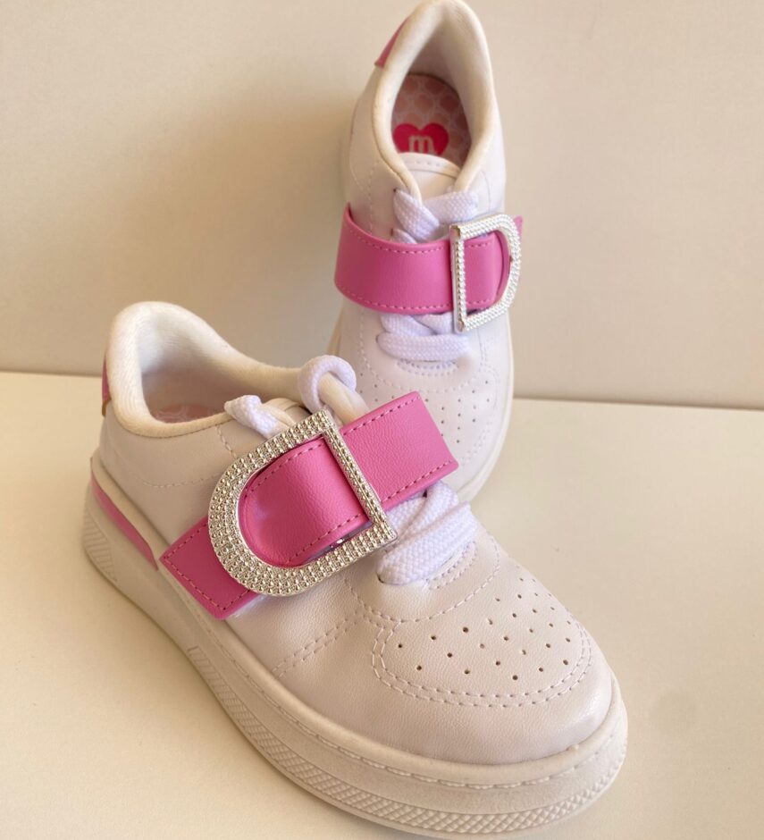 Tênis Infantil Feminino Branco com Detalhe Rosa Fernanda Ramos Kids