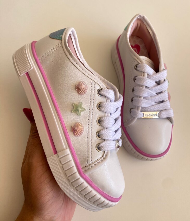 fernandaramoskids com br Tênis Infantil Feminino Conchas Fundo do Mar Branco 2