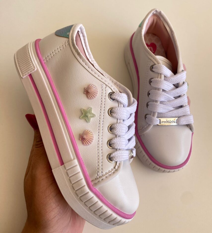 fernandaramoskids com br Tênis Infantil Feminino Conchas Fundo do Mar Branco 2
