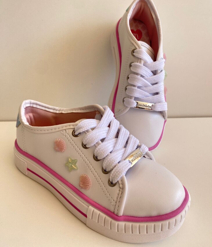 Tênis Infantil Feminino Conchas Fundo do Mar Branco Fernanda Ramos Kids