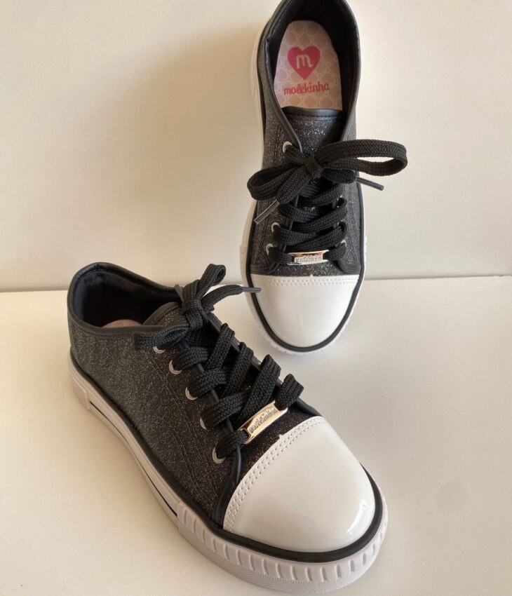 fernandaramoskids com br Tênis Infantil Feminino Preto com Brilho 1