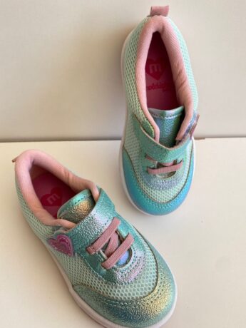 fernandaramoskids com br Tênis Infantil Feminino Verde com Detalhe Rosa 1