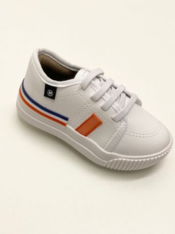fernandaramoskids com br Tênis Infantil Masculino Branco Detalhe Laranja e Azul