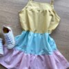 fernandaramoskids com br Vestido Infantil Feminino Alças com Amarração Amarelo, Verde e Rosa 1