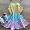 Vestido Infantil Feminino Alças com Amarração Amarelo, Verde e Rosa Fernanda Ramos Kids