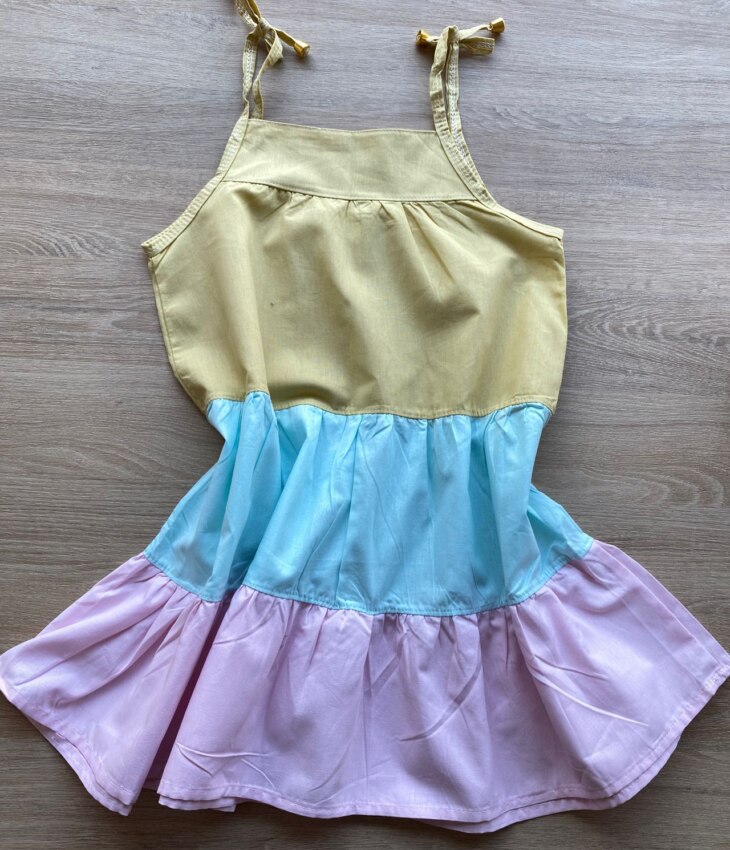 fernandaramoskids com br Vestido Infantil Feminino Alças com Amarração Amarelo, Verde e Rosa 2