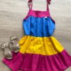 Vestido Infantil Feminino Alças com Amarração Azul, Amarelo e Pink Fernanda Ramos Kids