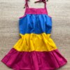 fernandaramoskids com br Vestido Infantil Feminino Alças com Amarração Azul, Amarelo e Pink 2