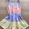 fernandaramoskids com br Vestido Infantil Feminino Alças com Amarração Rosa, Azul e Amarelo 2