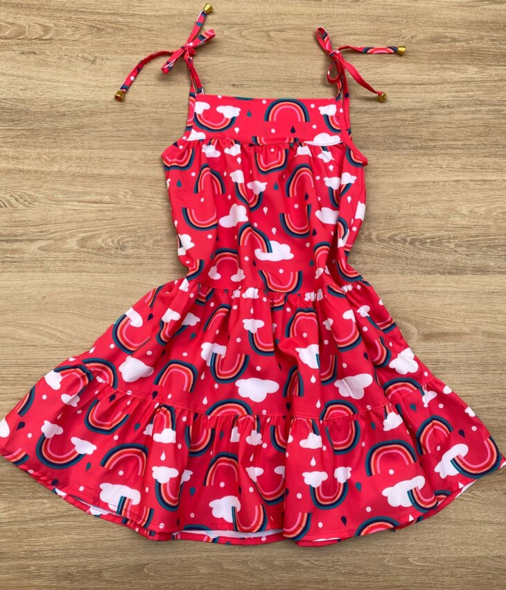 fernandaramoskids com br Vestido Infantil Feminino Alças com Amarração Estampa Arco Íris Pink 2