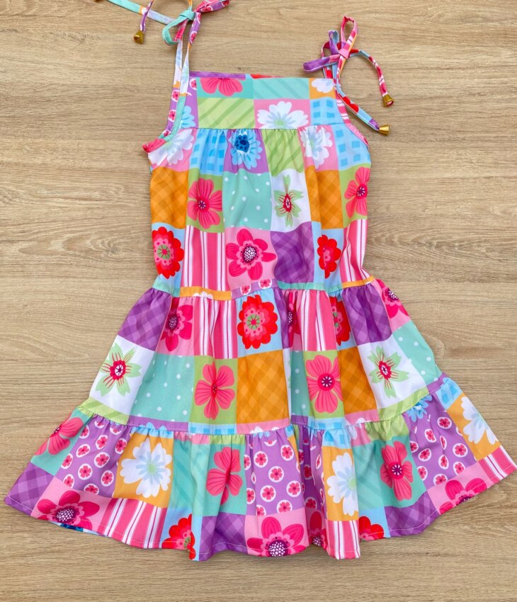 fernandaramoskids com br Vestido Infantil Feminino Alças com Amarração Estampado Colorido 2