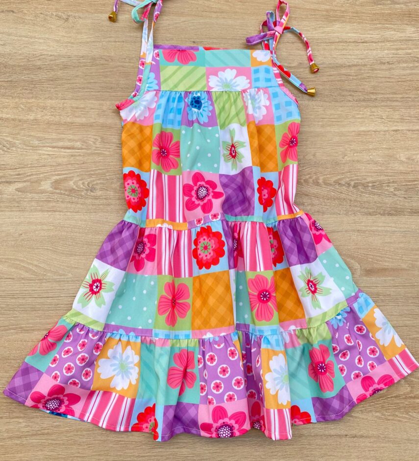 fernandaramoskids com br Vestido Infantil Feminino Alças com Amarração Estampado Colorido 2