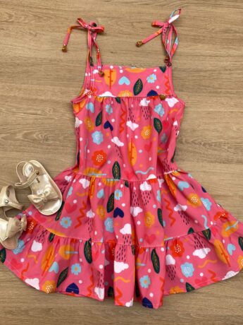fernandaramoskids_com_br-Vestido Infantil Feminino Alças com Amarração Estampado Rosa Fernanda Ramos Kids