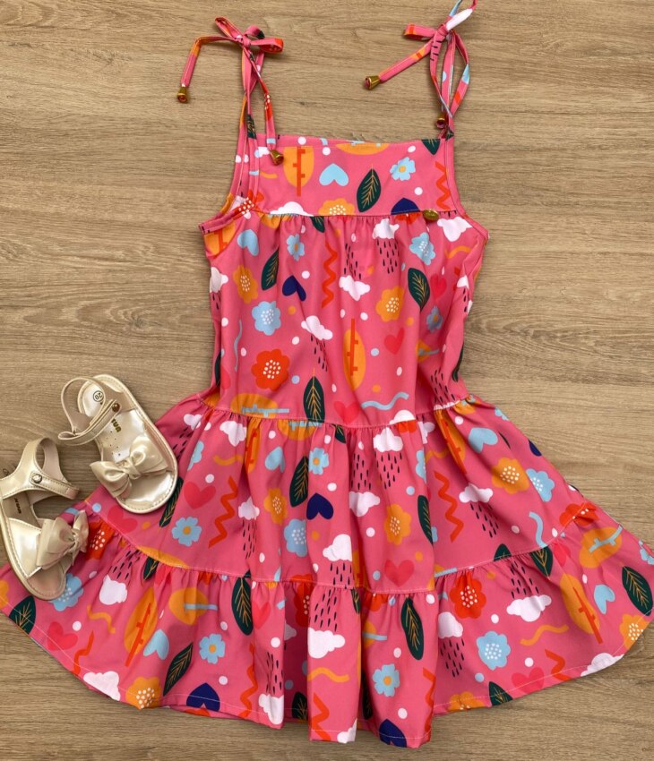fernandaramoskids_com_br-Vestido Infantil Feminino Alças com Amarração Estampado Rosa Fernanda Ramos Kids