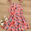 Vestido Infantil Feminino Alças com Amarração Estampado Salmão Fernanda Ramos Kids
