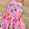 fernandaramoskids com br Vestido Infantil Feminino Alças com Amarração Florzinhas Rosa 1