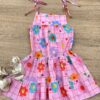 Vestido Infantil Feminino Alças com Amarração Florzinhas Rosa Fernanda Ramos Kids