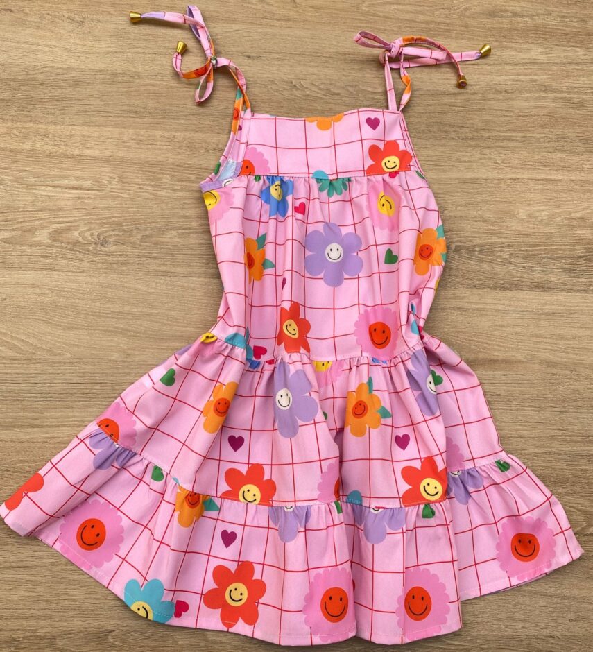 fernandaramoskids com br Vestido Infantil Feminino Alças com Amarração Florzinhas Rosa 2
