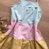 fernandaramoskids com br Vestido Infantil Feminino Alças com Amarração Verde, Rosa e Bege 1