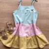 Vestido Infantil Feminino Alças com Amarração Verde, Rosa e Bege Fernanda Ramos Kids