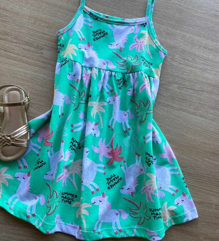 fernandaramoskids com br Vestido Infantil Feminino Alcinha Estampado Verde 1
