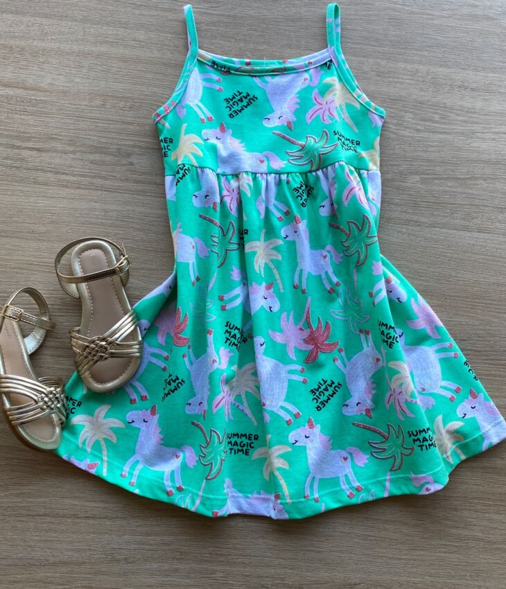 Vestido Infantil Feminino Alcinha Estampado Verde Fernanda Ramos Kids