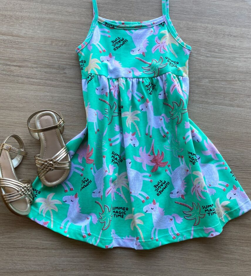 Vestido Infantil Feminino Alcinha Estampado Verde Fernanda Ramos Kids