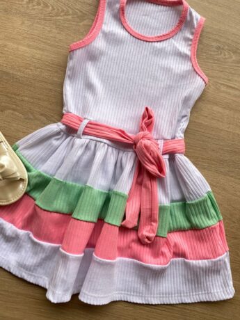 fernandaramoskids com br Vestido Infantil Feminino Canelado com Amarração Branco 1