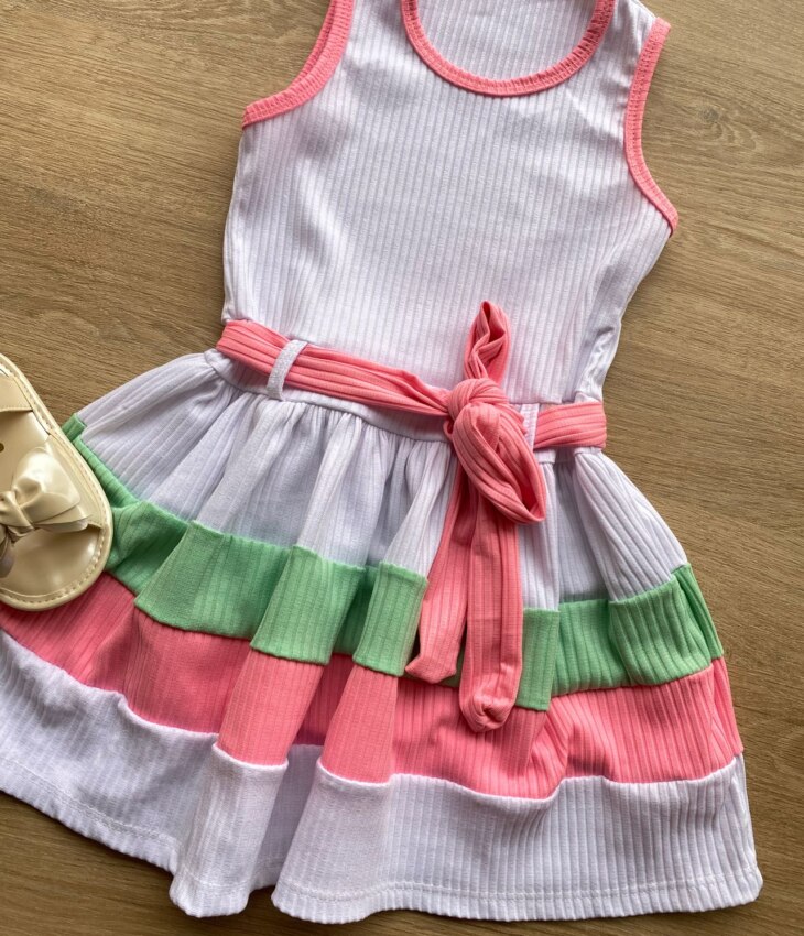 fernandaramoskids com br Vestido Infantil Feminino Canelado com Amarração Branco 1
