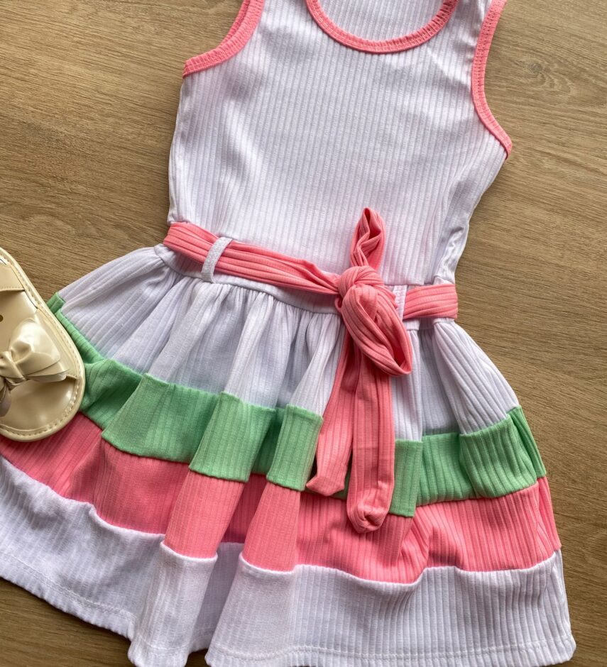fernandaramoskids com br Vestido Infantil Feminino Canelado com Amarração Branco 1