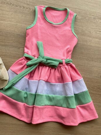 fernandaramoskids com br Vestido Infantil Feminino Canelado com Amarração Rosa 1