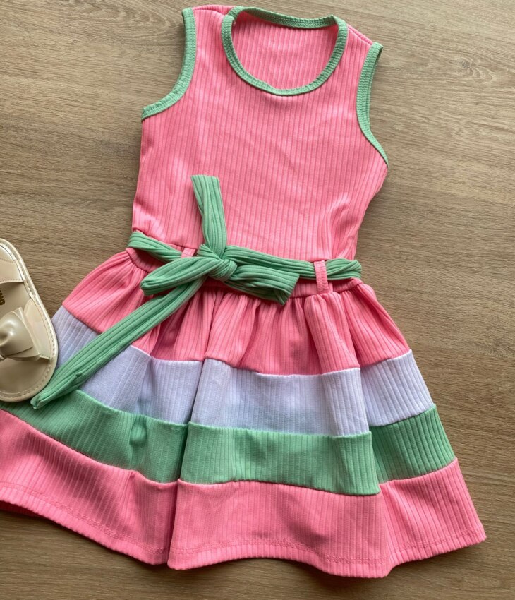 fernandaramoskids com br Vestido Infantil Feminino Canelado com Amarração Rosa 1