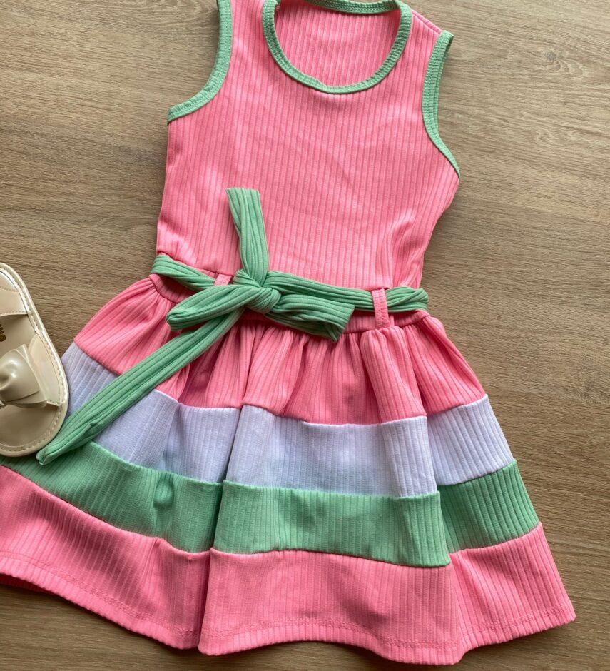 fernandaramoskids com br Vestido Infantil Feminino Canelado com Amarração Rosa 1