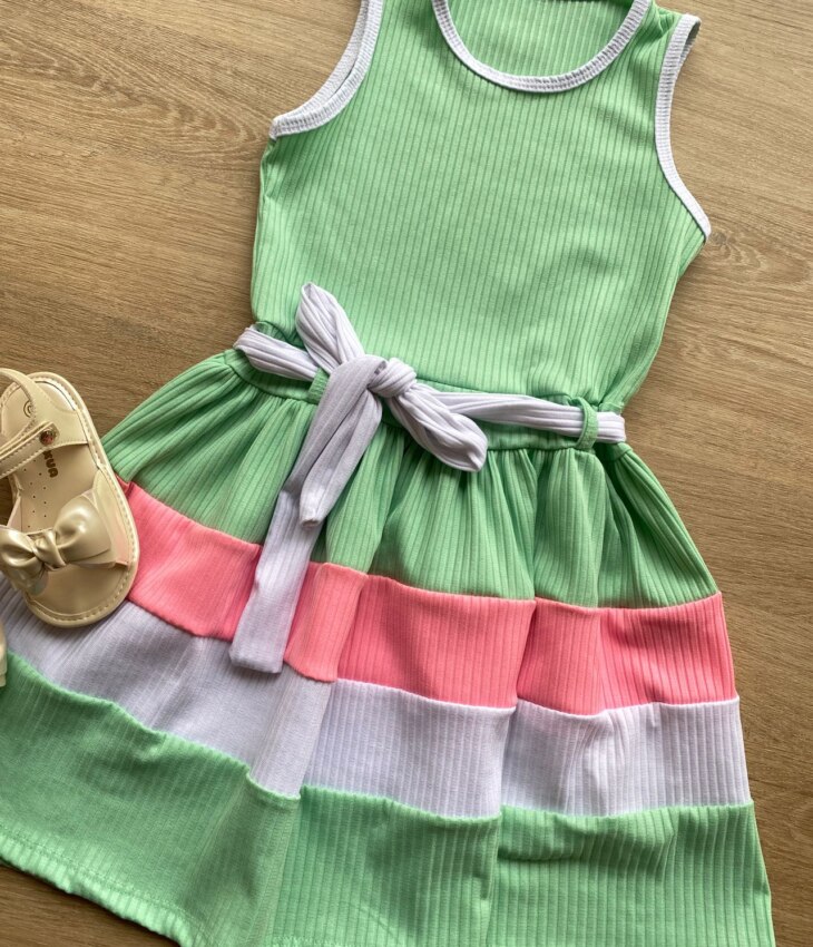 fernandaramoskids com br Vestido Infantil Feminino Canelado com Amarração Verde 1