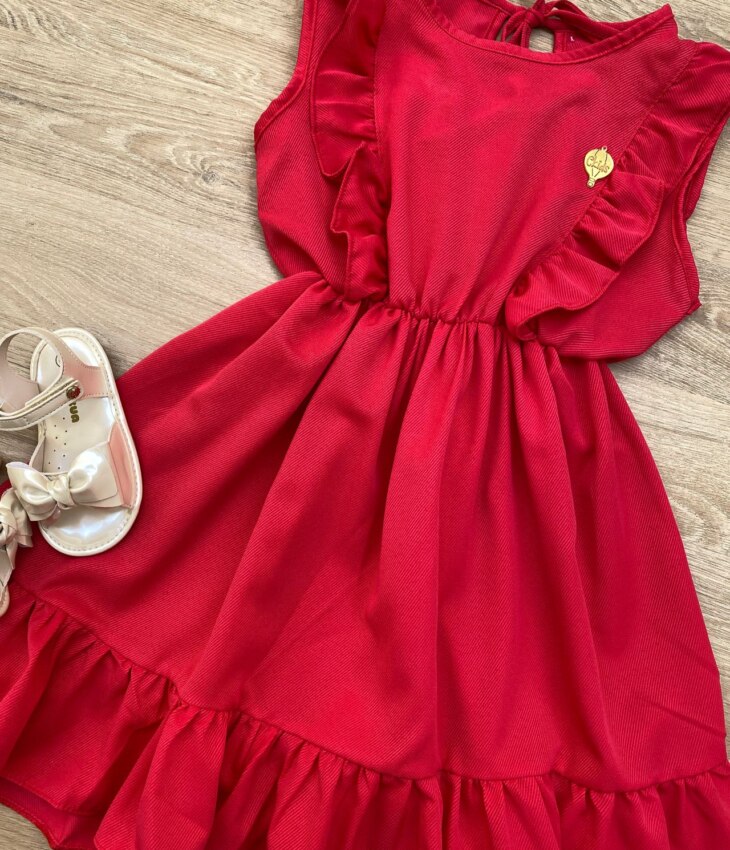fernandaramoskids com br Vestido Infantil Feminino com Babado e Amarração Pink 1