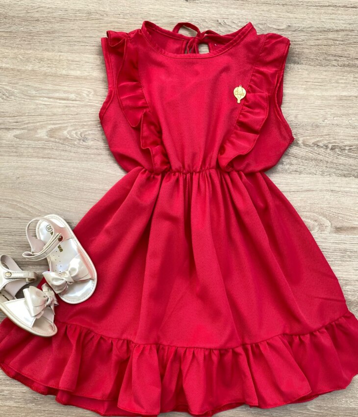Vestido Infantil Feminino com Babado e Amarração Pink Fernanda Ramos Kids