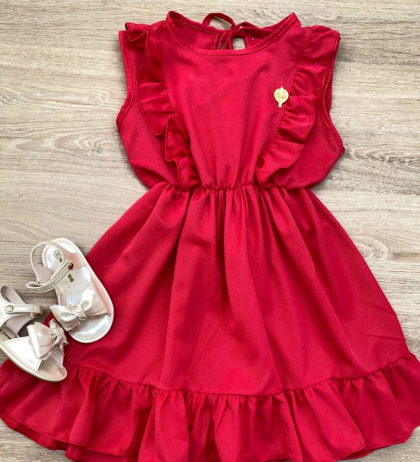 Vestido Infantil Feminino com Babado e Amarração Pink Fernanda Ramos Kids