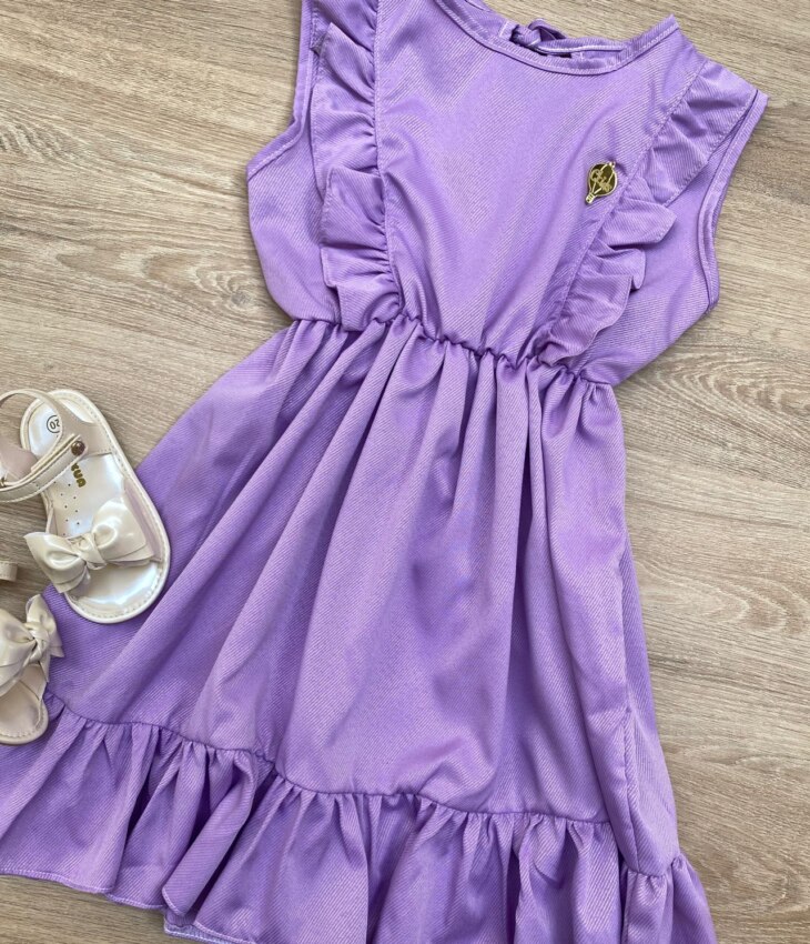 fernandaramoskids com br Vestido Infantil Feminino com Babado e Amarração Lilás 1