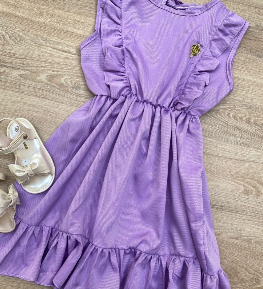 fernandaramoskids com br Vestido Infantil Feminino com Babado e Amarração Lilás 1
