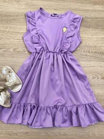Vestido Infantil Feminino com Babado e Amarração Lilás Fernanda Ramos Kids