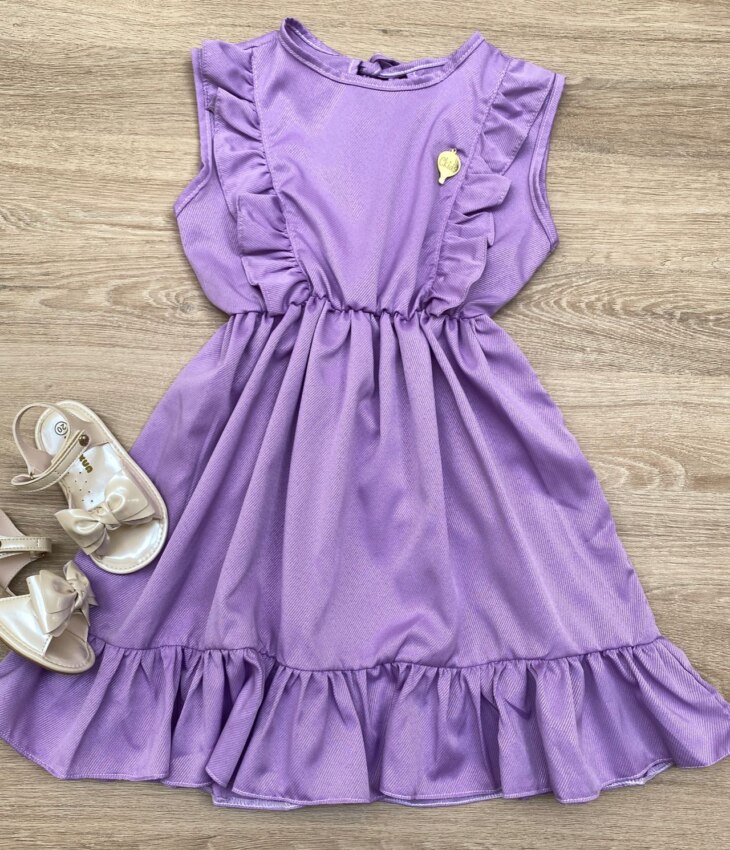 Vestido Infantil Feminino com Babado e Amarração Lilás Fernanda Ramos Kids