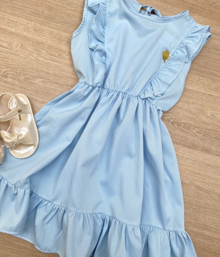 fernandaramoskids com br Vestido Infantil Feminino com Babado e Amarração Azul 1