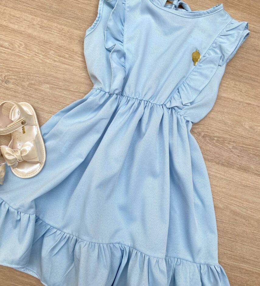 fernandaramoskids com br Vestido Infantil Feminino com Babado e Amarração Azul 1