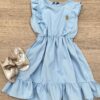 Vestido Infantil Feminino com Babado e Amarração Azul Fernanda Ramos Kids