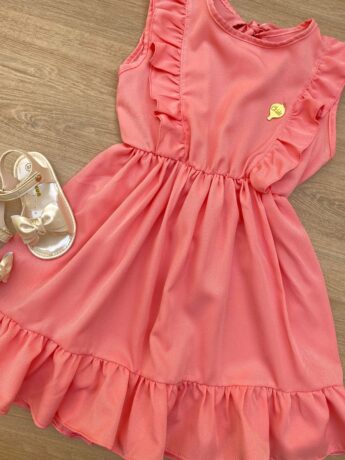 fernandaramoskids com br Vestido Infantil Feminino com Babado e Amarração Rose 1