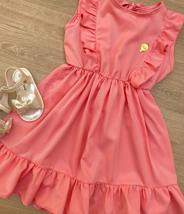 fernandaramoskids com br Vestido Infantil Feminino com Babado e Amarração Rose 1