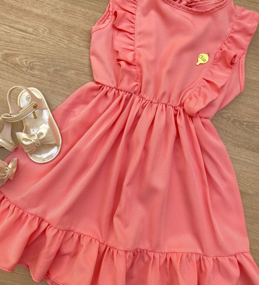 fernandaramoskids com br Vestido Infantil Feminino com Babado e Amarração Rose 1
