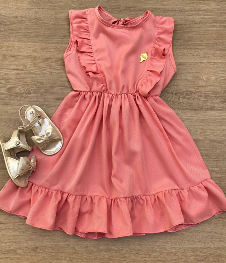 Vestido Infantil Feminino com Babado e Amarração Rose Fernanda Ramos Kids