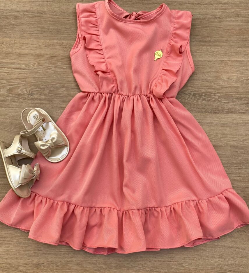 Vestido Infantil Feminino com Babado e Amarração Rose Fernanda Ramos Kids