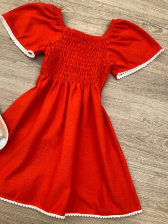 fernandaramoskids com br Vestido Infantil Feminino com Lastex Laranja Vibrante 1
